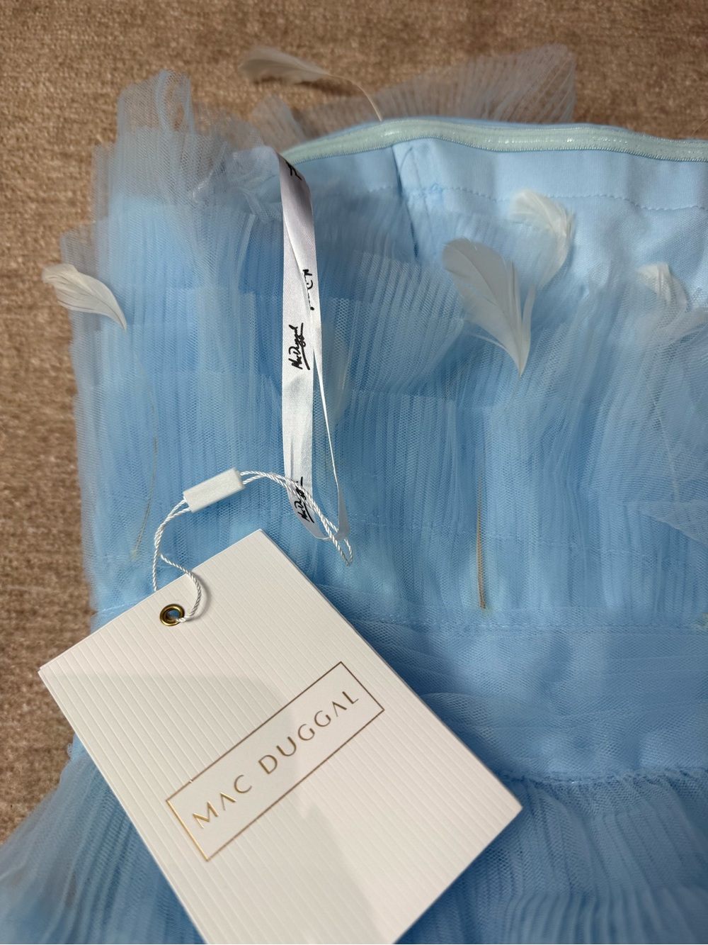 Mac Duggal 20529 Powder Blue Feather Strapless Tulle Fit & Flare Dress NWT 12 - Picture 14 of 16